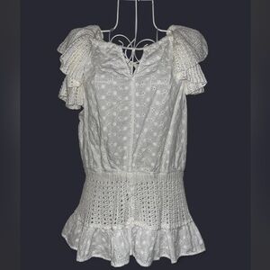 Caution To The Wind White Eyelet Ruffle Blouse
